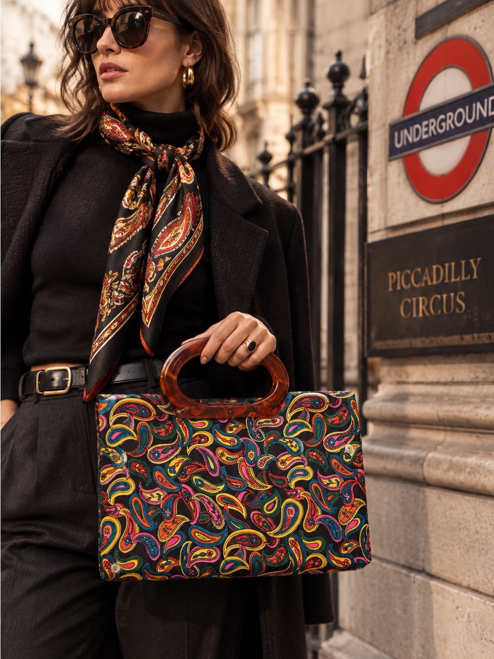 Vintage 60s 70s Multicolor Paisley Handbag Lucite Handle Psychedelic Mod Boho